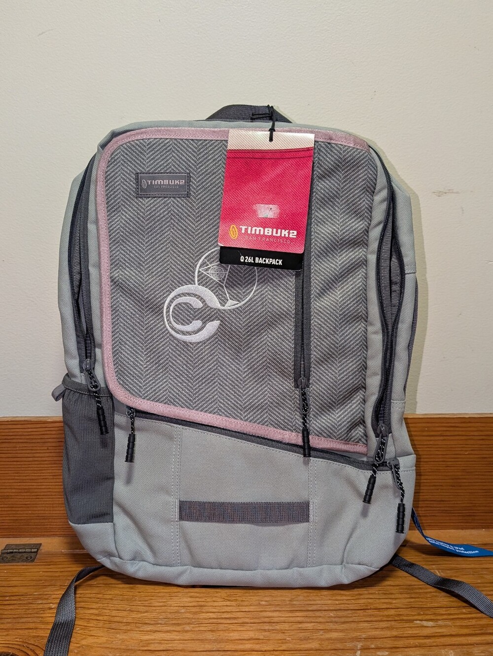 Timbuk2 Q 26L Backpack NWT Gray Herringbone Pink Trim Laptop Bag